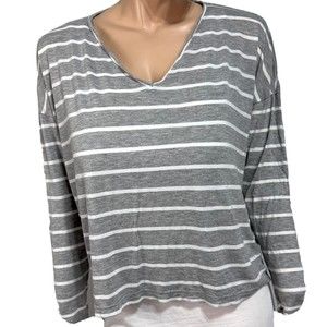 Lafayette 148 New York Women’s Top Gray White Stiped Drop Shoulder Boxy Size L